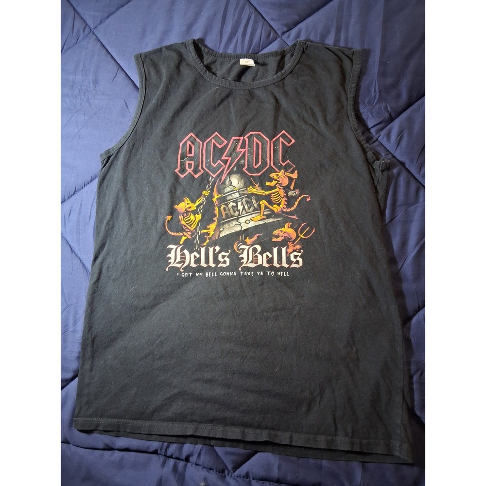 ACDC Hells Bells Sleeveless Graphic Muscle Tee Mens Medium Black Rock Band Shirt